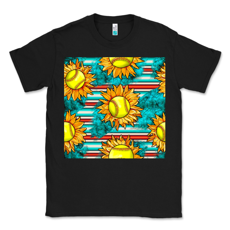 Softball Sunflowers With Serape Seamless Pattern Classic Tee by BundleAndBundleShop | Teevron