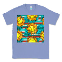 Colony Blue softball sunflowers with serape seamless pattern Classic Tee - BundleAndBundleShop