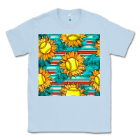 Dusty Blue softball sunflowers with serape seamless pattern Classic Tee - BundleAndBundleShop