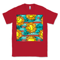 Red softball sunflowers with serape seamless pattern Classic Tee - BundleAndBundleShop