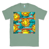 Sage softball sunflowers with serape seamless pattern Classic Tee - BundleAndBundleShop