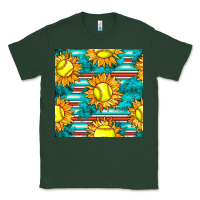 Sports Green softball sunflowers with serape seamless pattern Classic Tee - BundleAndBundleShop