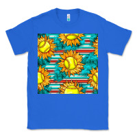 True Royal softball sunflowers with serape seamless pattern Classic Tee - BundleAndBundleShop