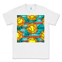 White softball sunflowers with serape seamless pattern Classic Tee - BundleAndBundleShop