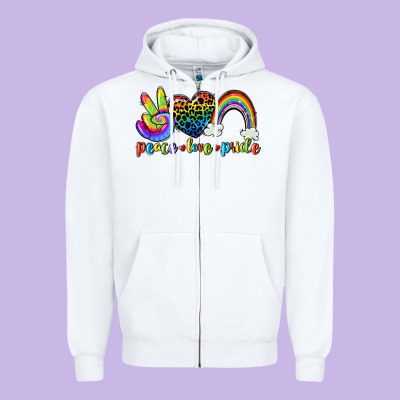 Peace Love Pride Zipper Hoodie Designed By Cowgirlartshop