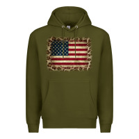Army Green America Flag and Leopard Premium Hoodie - CowCowDesign