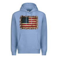 Colony Blue America Flag and Leopard Premium Hoodie - CowCowDesign