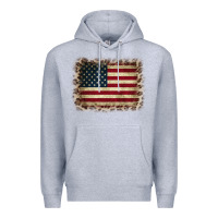 Heather Grey America Flag and Leopard Premium Hoodie - CowCowDesign