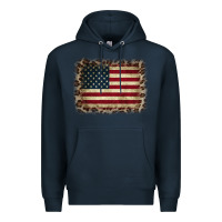 Navy America Flag and Leopard Premium Hoodie - CowCowDesign
