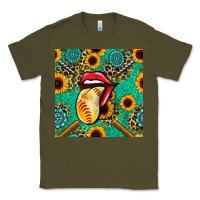 Army Green softball lips sunflowers and gemstones seamless pattern Classic Tee - BundleAndBundleShop