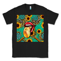 Black softball lips sunflowers and gemstones seamless pattern Classic Tee - BundleAndBundleShop