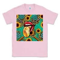 Bubblegum Pink softball lips sunflowers and gemstones seamless pattern Classic Tee - BundleAndBundleShop