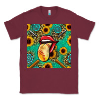 Burgundy softball lips sunflowers and gemstones seamless pattern Classic Tee - BundleAndBundleShop