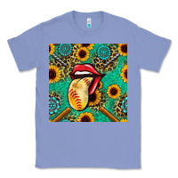 Colony Blue softball lips sunflowers and gemstones seamless pattern Classic Tee - BundleAndBundleShop