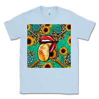 Dusty Blue softball lips sunflowers and gemstones seamless pattern Classic Tee - BundleAndBundleShop