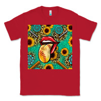 Red softball lips sunflowers and gemstones seamless pattern Classic Tee - BundleAndBundleShop