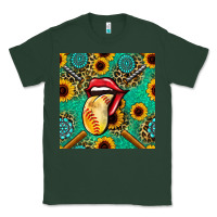 Sports Green softball lips sunflowers and gemstones seamless pattern Classic Tee - BundleAndBundleShop
