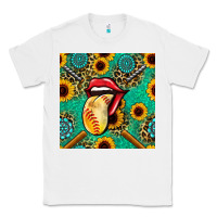 White softball lips sunflowers and gemstones seamless pattern Classic Tee - BundleAndBundleShop