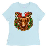 Baby Blue christmas highland cow mistletoe Christmas Ladies Tee - Jasminsmagicworld