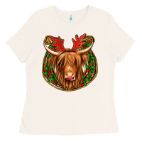 Bone christmas highland cow mistletoe Christmas Ladies Tee - Jasminsmagicworld