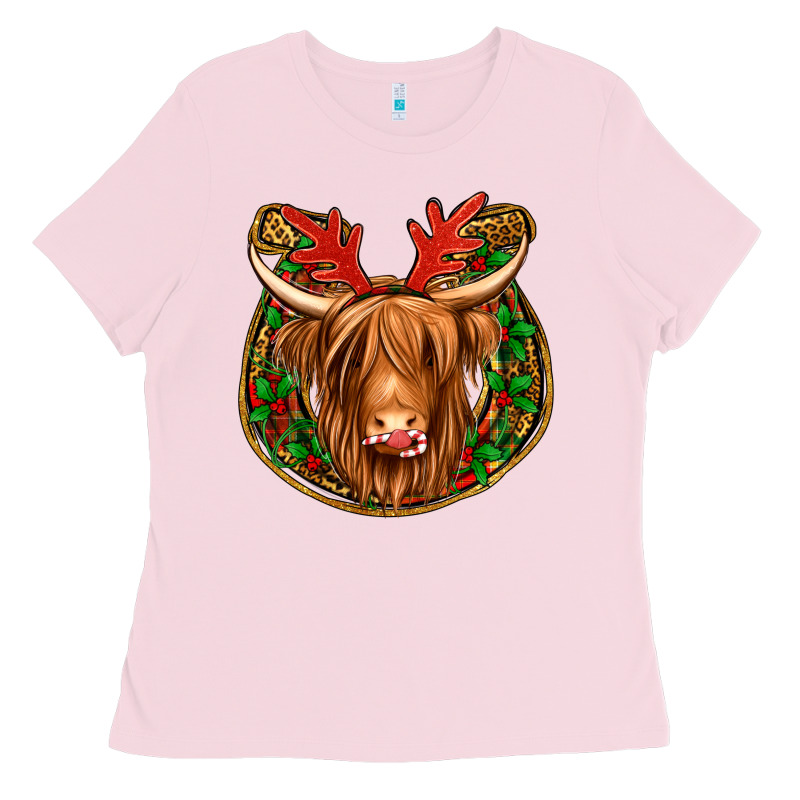 Christmas Highland Cow Mistletoe Christmas Ladies Tee by Jasminsmagicworld | Teevron