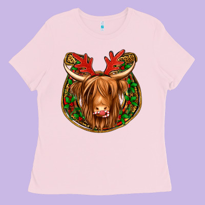 Christmas Highland Cow Mistletoe Christmas Ladies Tee Designed By Jasminsmagicworld