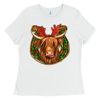 White christmas highland cow mistletoe Christmas Ladies Tee - Jasminsmagicworld