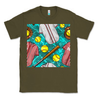Army Green softball uniform glove and bat with field seamless pattern Classic Tee - BundleAndBundleShop