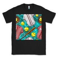Black softball uniform glove and bat with field seamless pattern Classic Tee - BundleAndBundleShop