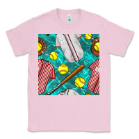 Bubblegum Pink softball uniform glove and bat with field seamless pattern Classic Tee - BundleAndBundleShop