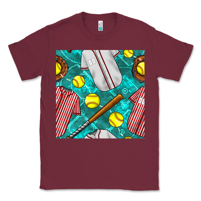 Softball Uniform Glove And Bat With Field Seamless Pattern Classic Tee by BundleAndBundleShop | Teevron