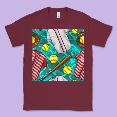 Softball Uniform Glove And Bat With Field Seamless Pattern Classic Tee Designed By Bundleandbundleshop