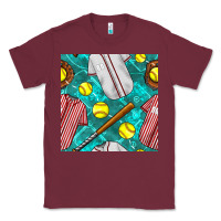 Burgundy softball uniform glove and bat with field seamless pattern Classic Tee - BundleAndBundleShop