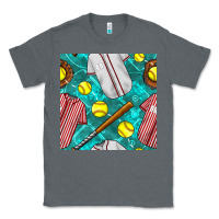 Charcoal Heather softball uniform glove and bat with field seamless pattern Classic Tee - BundleAndBundleShop