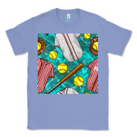 Colony Blue softball uniform glove and bat with field seamless pattern Classic Tee - BundleAndBundleShop