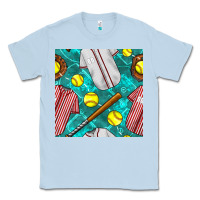 Dusty Blue softball uniform glove and bat with field seamless pattern Classic Tee - BundleAndBundleShop