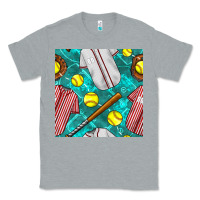 Heather Grey softball uniform glove and bat with field seamless pattern Classic Tee - BundleAndBundleShop