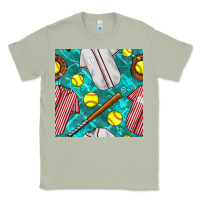 Matcha softball uniform glove and bat with field seamless pattern Classic Tee - BundleAndBundleShop
