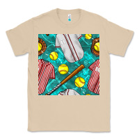Mushroom softball uniform glove and bat with field seamless pattern Classic Tee - BundleAndBundleShop