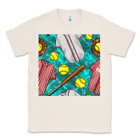 Natural softball uniform glove and bat with field seamless pattern Classic Tee - BundleAndBundleShop