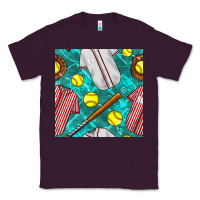 Plum softball uniform glove and bat with field seamless pattern Classic Tee - BundleAndBundleShop