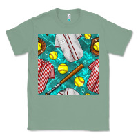 Sage softball uniform glove and bat with field seamless pattern Classic Tee - BundleAndBundleShop