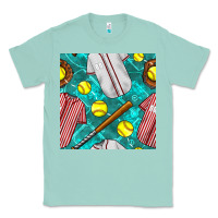 Seafoam softball uniform glove and bat with field seamless pattern Classic Tee - BundleAndBundleShop
