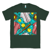 Sports Green softball uniform glove and bat with field seamless pattern Classic Tee - BundleAndBundleShop