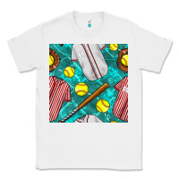 White softball uniform glove and bat with field seamless pattern Classic Tee - BundleAndBundleShop