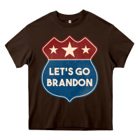 Chocolate Brown Let's Go Brandon Shield Patch Heavy Core Tee - Jasminsmagicworld