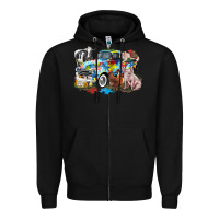 Black Autism truck with farm animals Zipper Hoodie - CowGirlArtShop