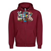 Burgundy Autism truck with farm animals Zipper Hoodie - CowGirlArtShop
