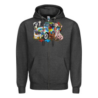 Charcoal Heather Autism truck with farm animals Zipper Hoodie - CowGirlArtShop