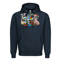 Navy Autism truck with farm animals Zipper Hoodie - CowGirlArtShop